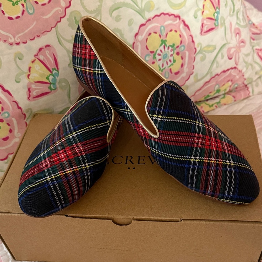 J.Crew Plaid Holiday Flats - NIB Size 12
